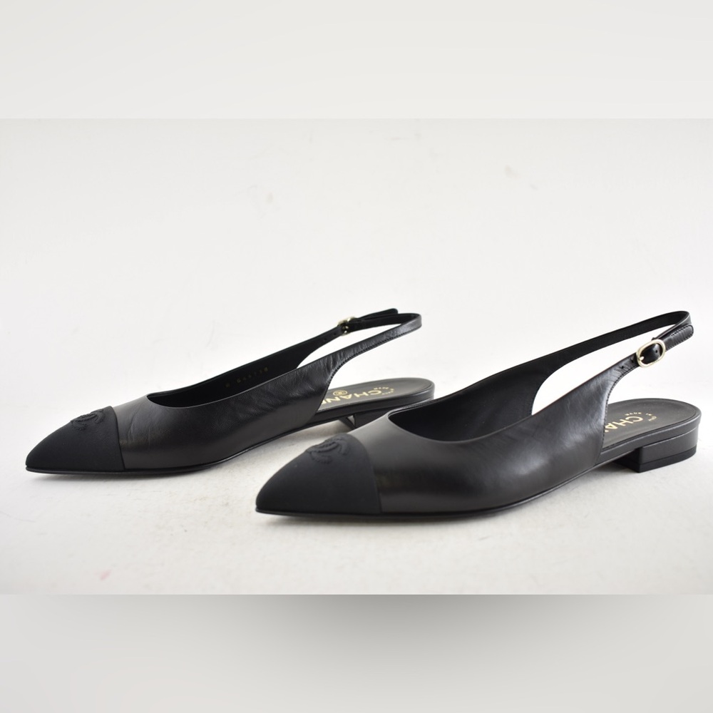 Chanel 24A Black Leather CC Logo Coco Sling Slingback Pointed Ballet Flat 38.5 - Picture 14 of 16